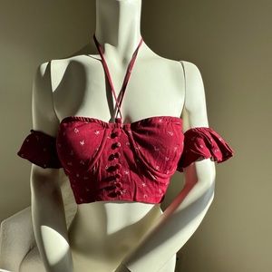 For Love and Lemons X Jamie King La Lana Crop Top Burgundy SMALL